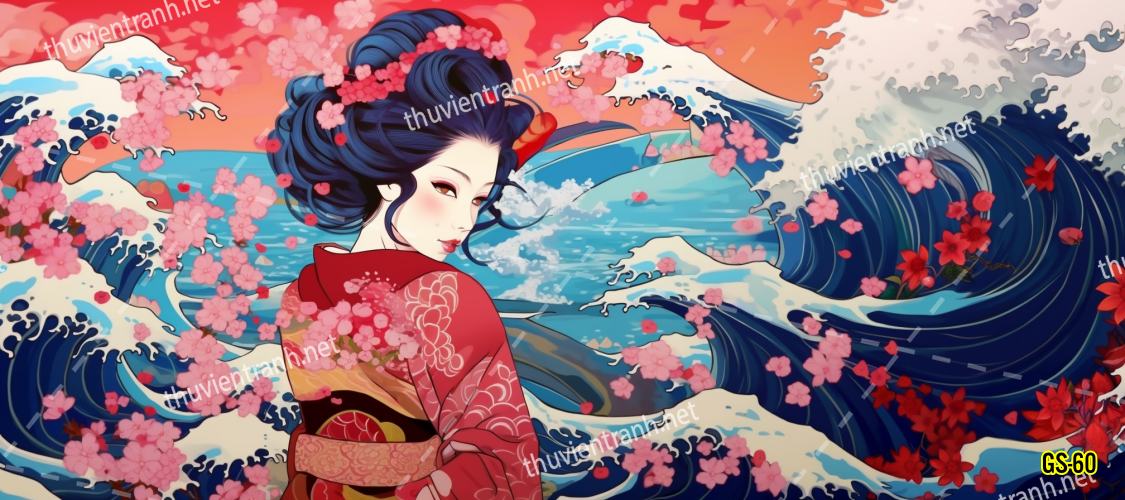 Tranh dán tường hoa cô gái Geisha Nhật Bản-GS-60 - Tranh tường chất lượng cao